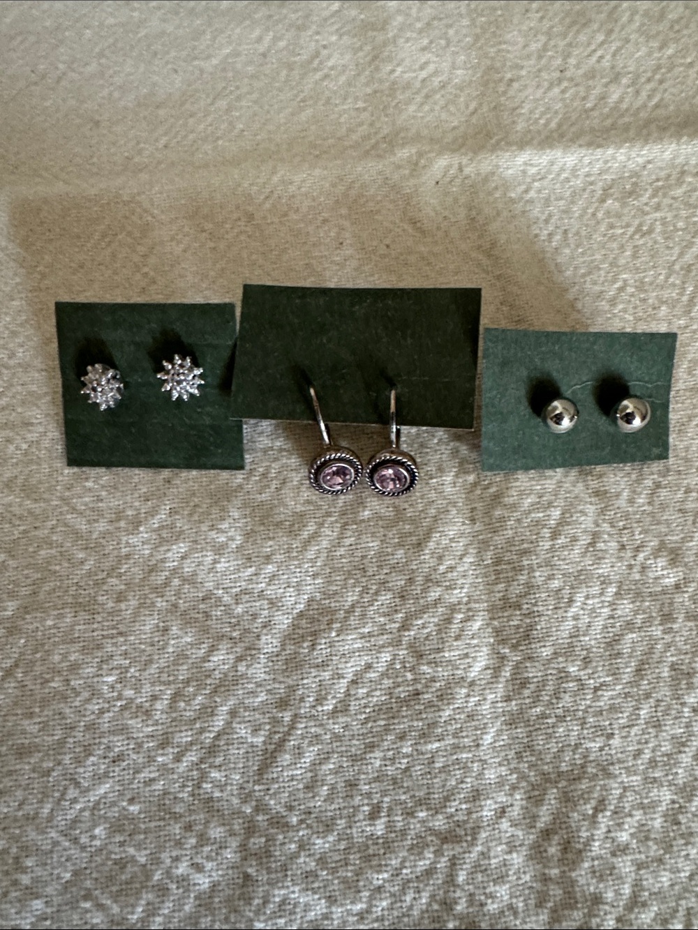 Set of Three Silver Earrings with Clear & Light Purple Stones